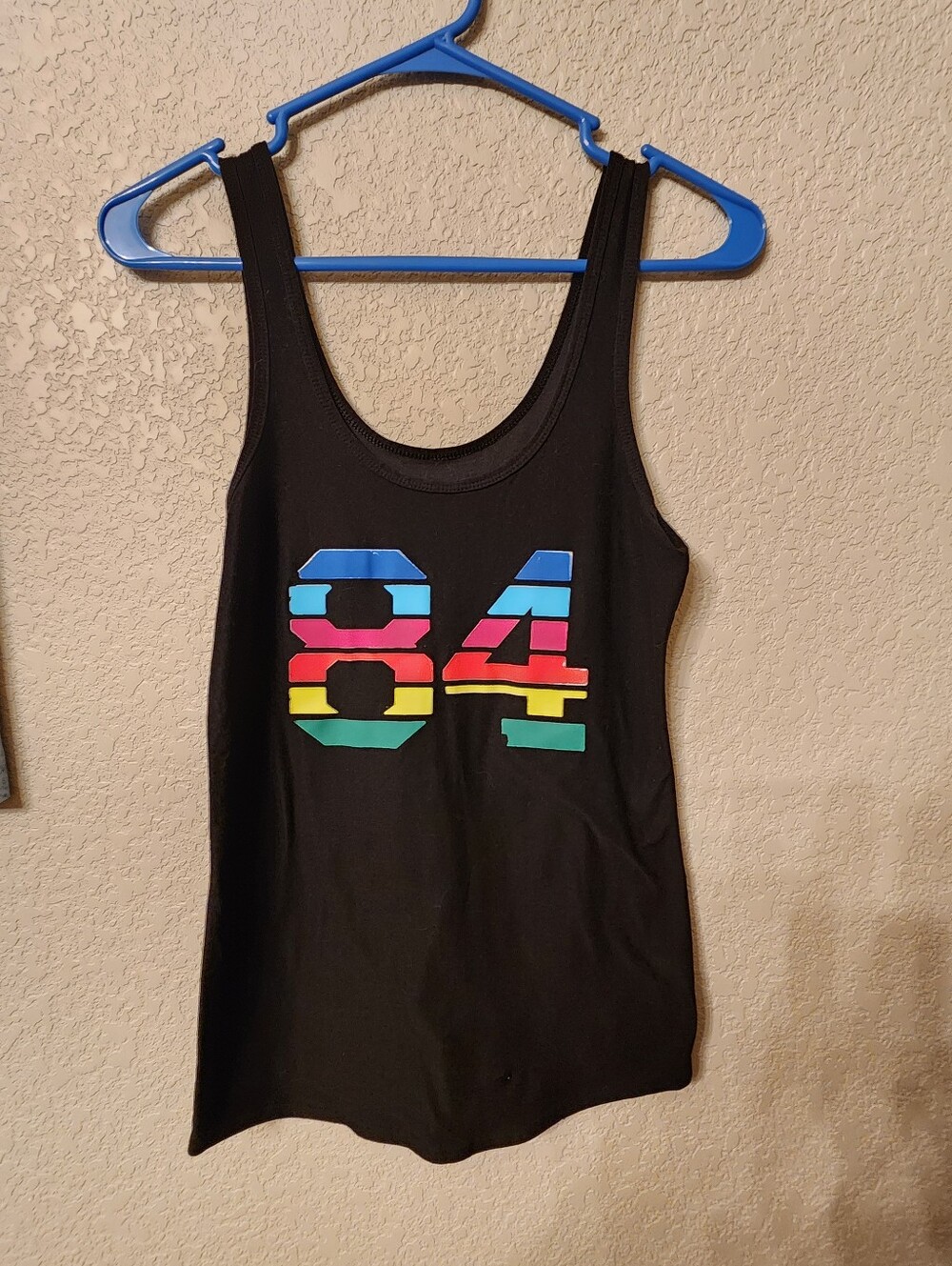 Black Tank with Multicolor '84' Striped Graphic
